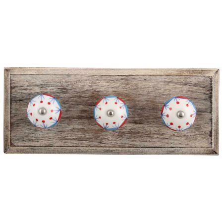 Blue and Red Design Ceramic Wooden Hooks